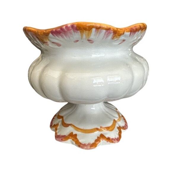 Vintage Italian Hand Painted Tureen Pedestal Scalloped Edge Vase - Picture 4 of 10